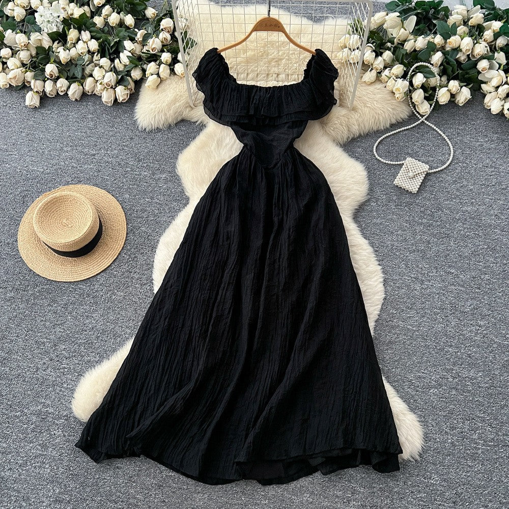 French chic ruffle trim chiffon dress -  new arrival: ethereal, slimming maxi dress