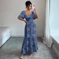 new cross-border bubble sleeve v-neck square neck summer dress
