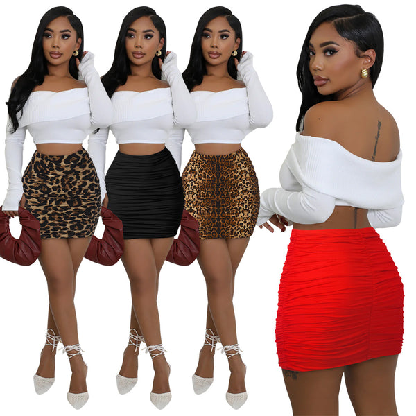European, American summer  Wish summer fashion mini pleated skirt double layer high elastic pull wrinkle tight skirt