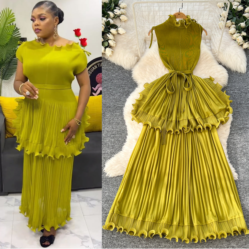 European and american light luxury sleeveless dress - women's summer ruffle hem, cinched waist, elegant, unique, exquisite maxi dress