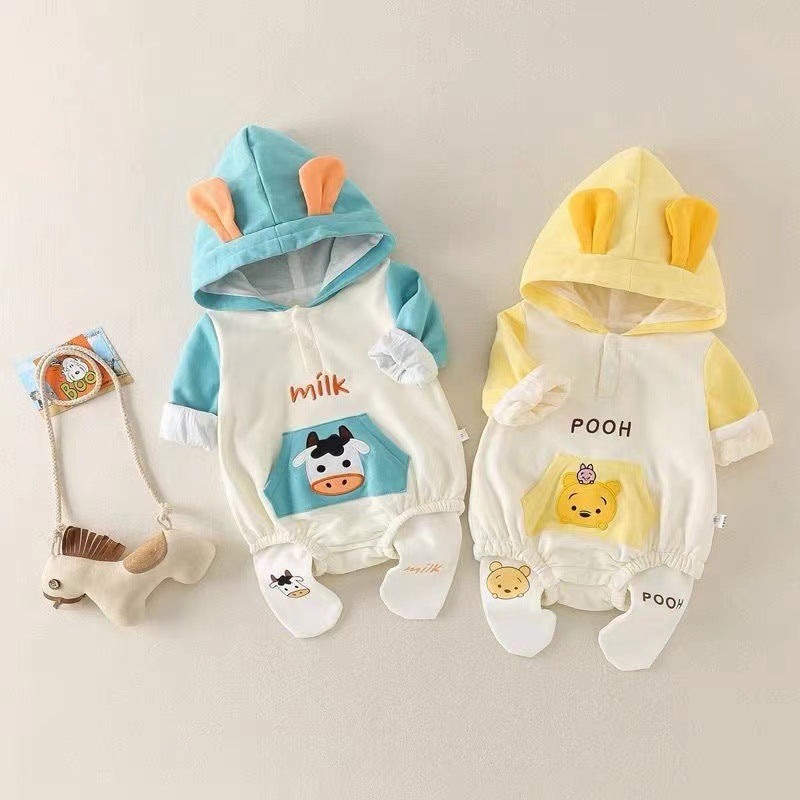 Newborn and infant clothing: spring/autumn super cute outfit set for baby boys and girls - stylish, trendy cartoon hooded romper
