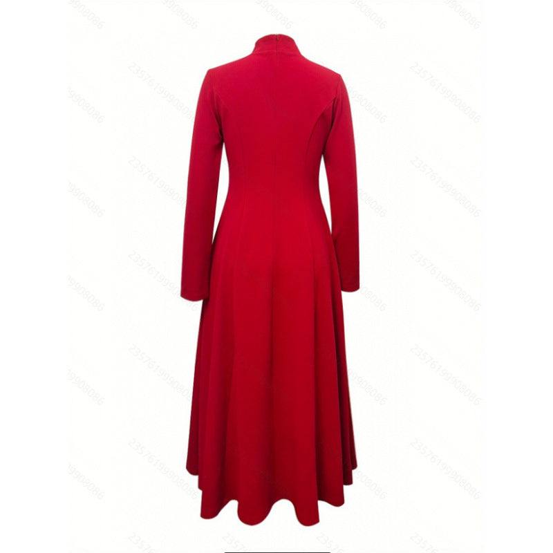 Women's spring/autumn fashionable elegant solid color stand collar slim fit long sleeve dress - perfect for casual, business, office, and date outings