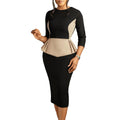 D531 european and american women's clothing  autumn/winter new fashion elegant color block office lady bodycon mini dress - export quality