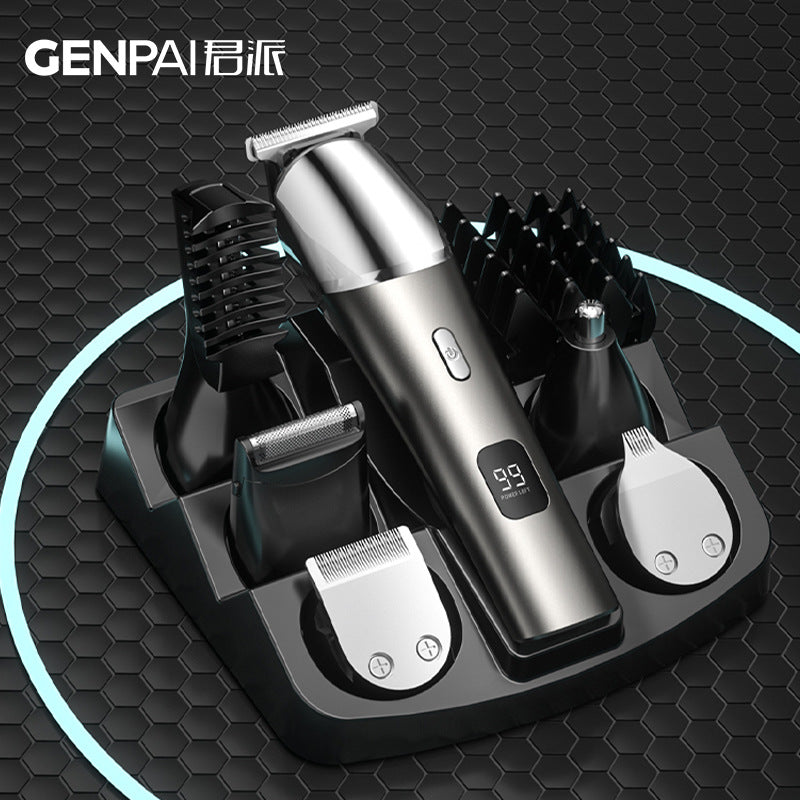 Electric hairdressing set five-in-one digital display washable electric clipper usb charging professional oil head carving push cross-border