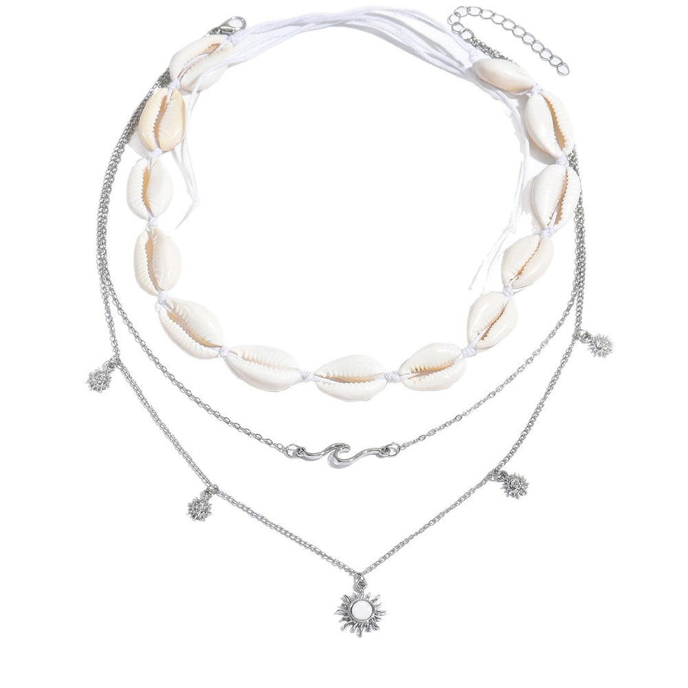 Wholesale beach sun necklace - european & american cross-border jewelry - versatile vacation style - seashell beaded multi-layer necklace with unique design