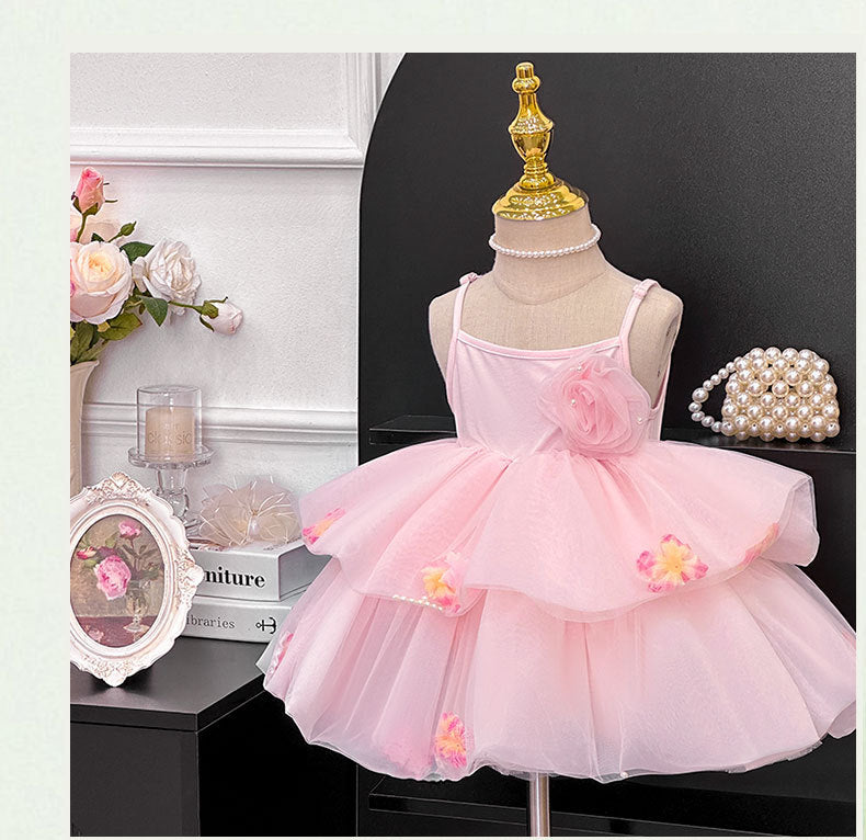 Girls' summer dress  new arrival: ethereal floral party dress, spaghetti strap, chic princess style