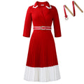 D3352 cross-border supply  autumn and winter european and american women's clothing pure color long sleeves color matching pleated a-line skirt foreign trade dress