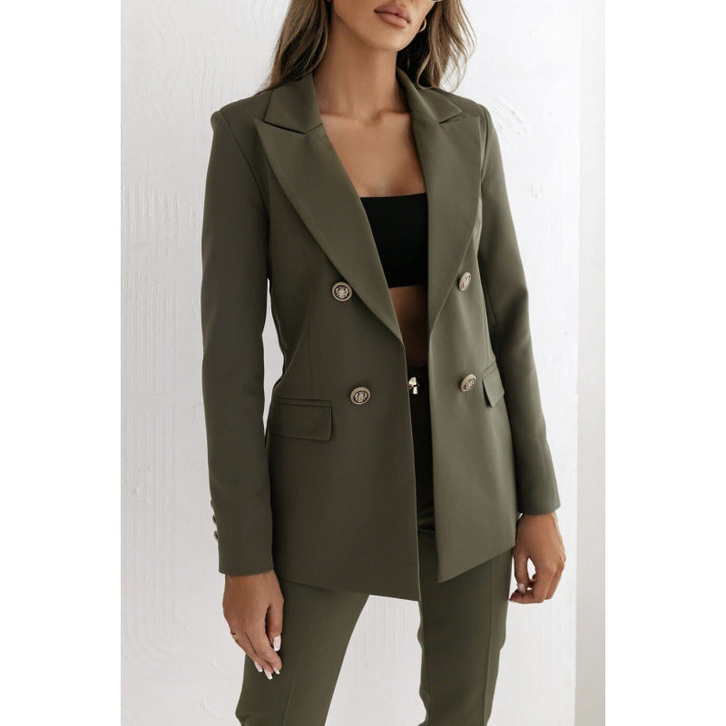Amazon  european and american new arrival double-breasted solid color fashion blazer
