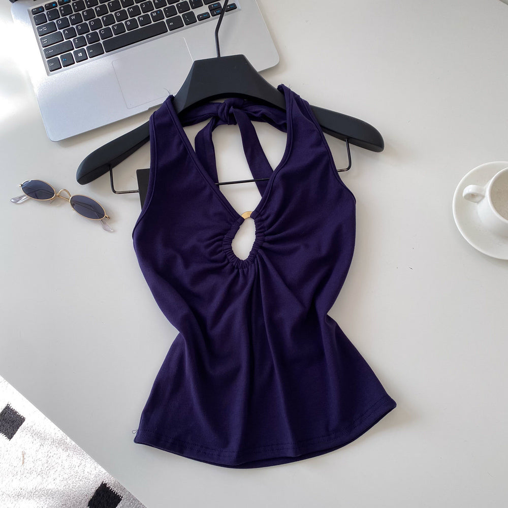 Sexyv neckhalterbackless camisole women's summerk-style silmslimming lookcut outoutwear hot girl style tops