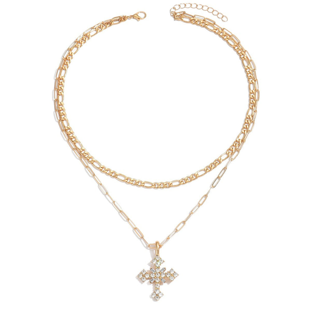 Wholesale necklace accessories: cross pendant with full diamond setting, versatile layering sweater necklace for women - cross-border luxury style
