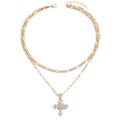 Wholesale necklace accessories: cross pendant with full diamond setting, versatile layering sweater necklace for women - cross-border luxury style
