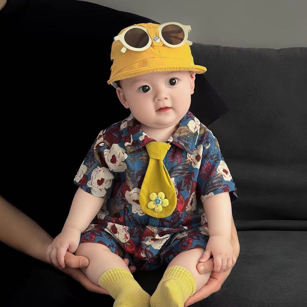 Summer lightweight short-sleeve romper for newborns and young babies - korean style, stylish outfit for going out, summer crawling suit
