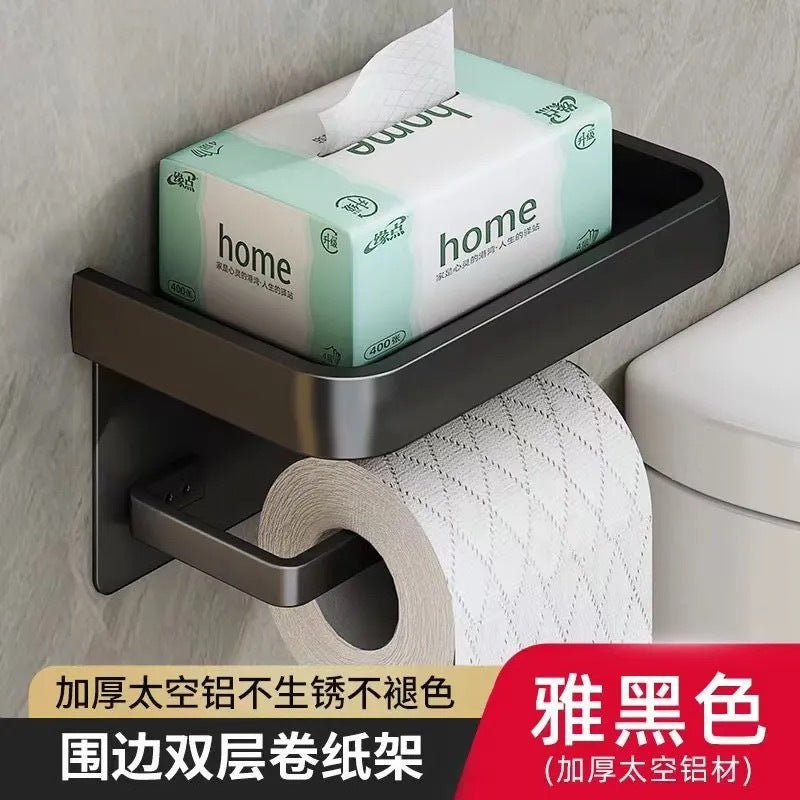 Bathroom tissue box wall-mounted toilet paper holder, punch-free waterproof toilet paper dispenser, restroom roll paper holder