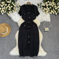 Exportnew arrival summerfrenchstyle short-sleeved waist silmv neckknittingdress women's volleyball button elegant skirt