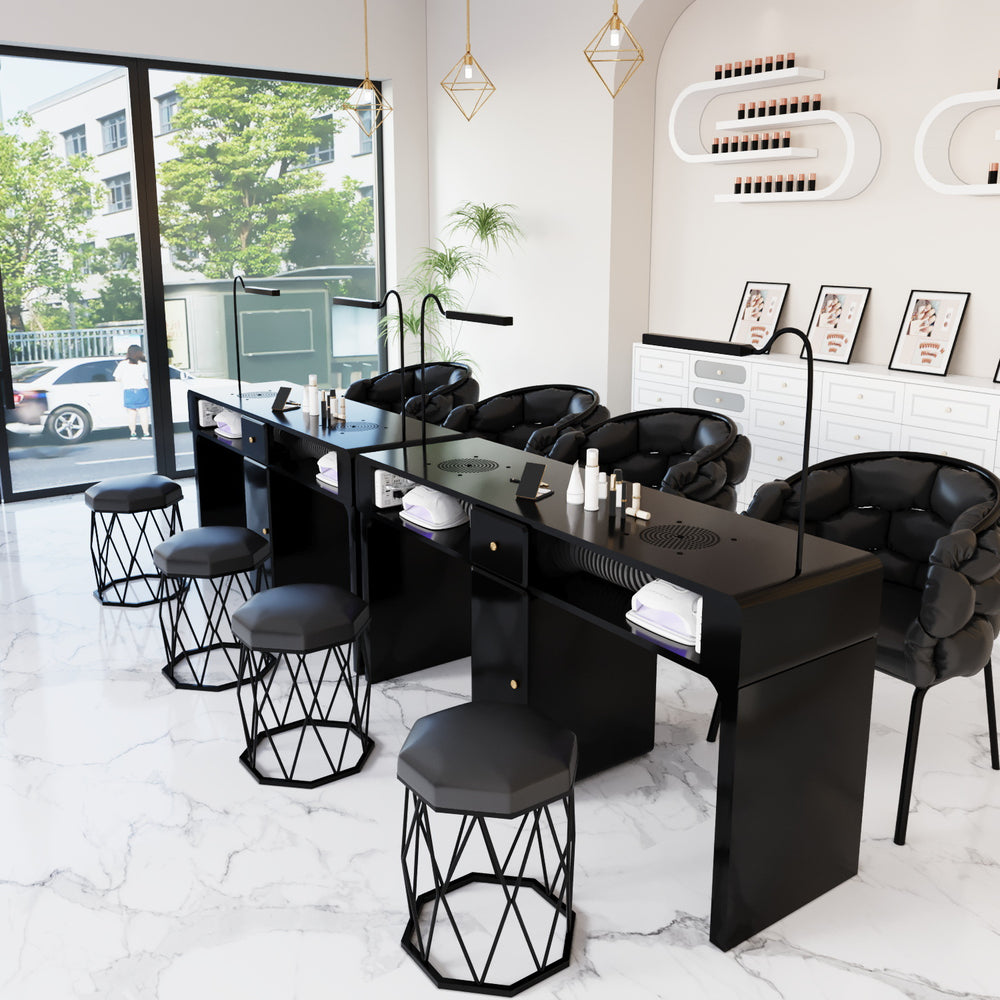 New arrival marble iron porcelain surface turbine manicure table and chair suit economical single and double multi-functional odor-free carbon steel paint