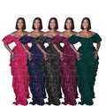 supply silm waist one shoulder off-shoulder elegancesequin long skirt european and american african fashion women's clothing