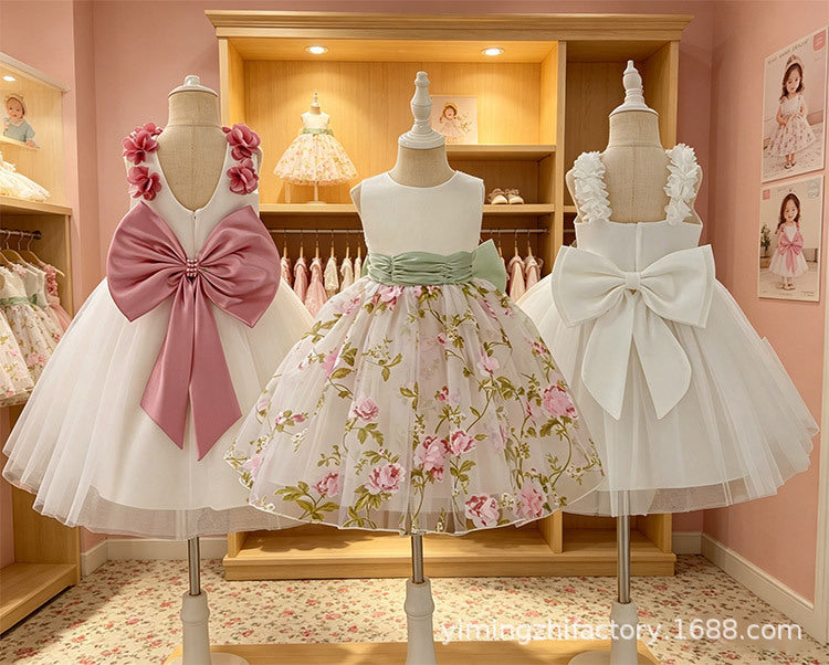 Girls' formal dress vest dress cross-border e-commerce children's princess dress birthday first birthday outfit flower girl dress new  collection