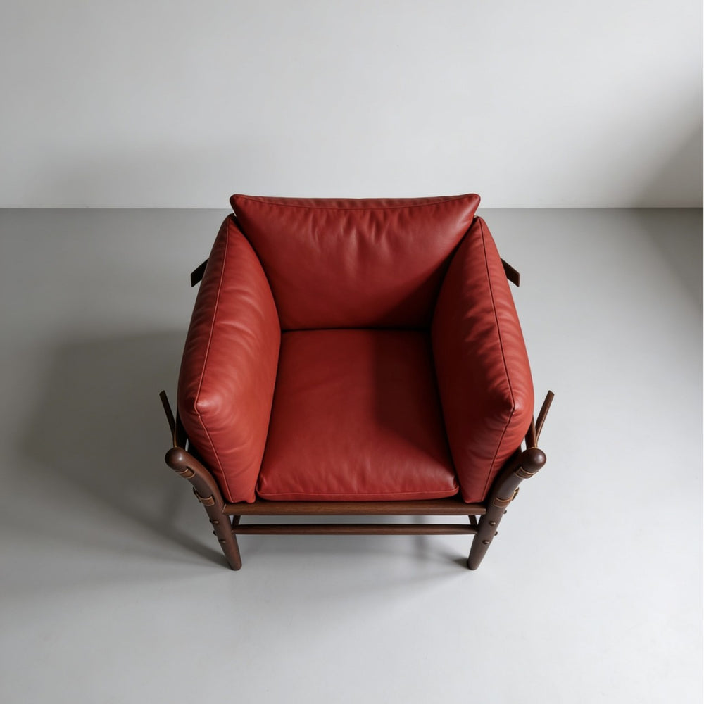 Used leather solid wood b&b art upholstered casual chair designer style living room saddle leather chair wabi-sabi style living room sofa