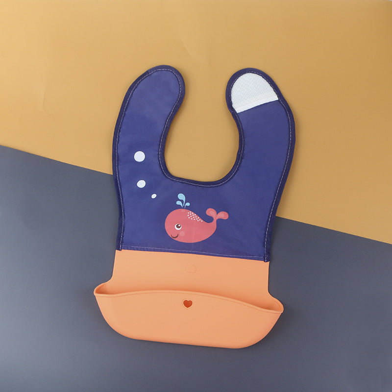 Baby tableware suitkidswaterproofpatchwork silicone bib baby cartoon eating special saliva pocket feeding
