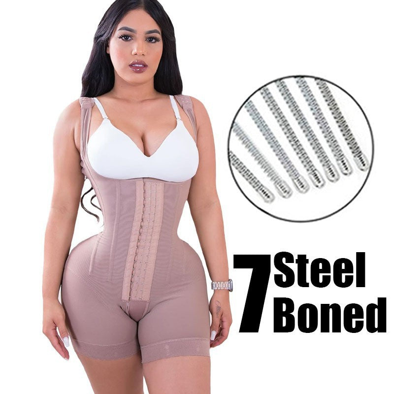 Open steel frame pressurized jumpsuit with buttons and non-slip weight 260 fashion shoulder straps adjustable body shaping garment to lift buttocks and beautify body