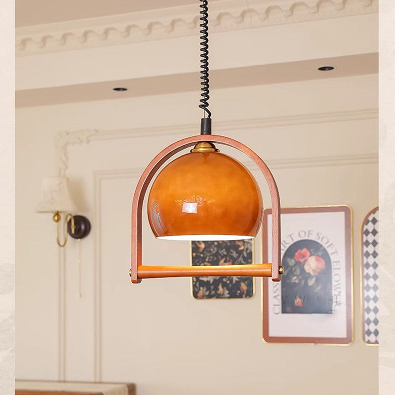 Wabi Sandy Wind Medieval Glass Retractable Chandelier Japanese Solid Wood Retro Restaurant Bar Designer Atmosphere Zhongshan Lighting