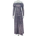 European and american style cross-border home wear women's side slit off-the-shoulder bodycon dress backless bandeau long sleeve leopard print trendy dress