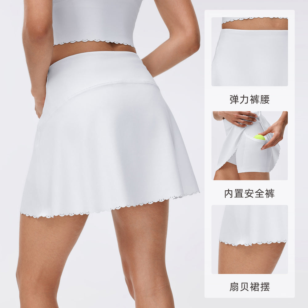 High-waisted, anti-exposure yoga skirt, faux two-piece breathable tennis skirt, solid color versatile sports skort for women, summer d26090