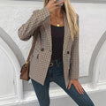 Women's casual houndstooth print double-breasted blazer - relaxed fit
