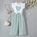 european and american style cross-border girls' flutter sleeve ruffle collar top with pleated wide-leg pants and belt (jumpsuit)