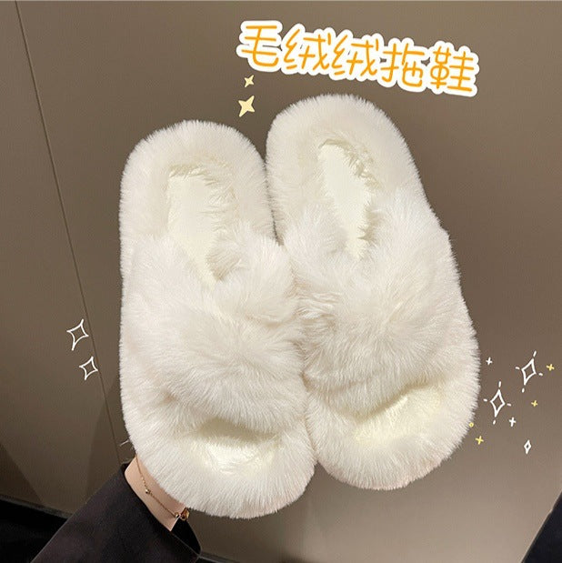 Insclassy furry slippers 2024new arrival women's outwear autumn winternetizenk-stylefashion home cross shoes