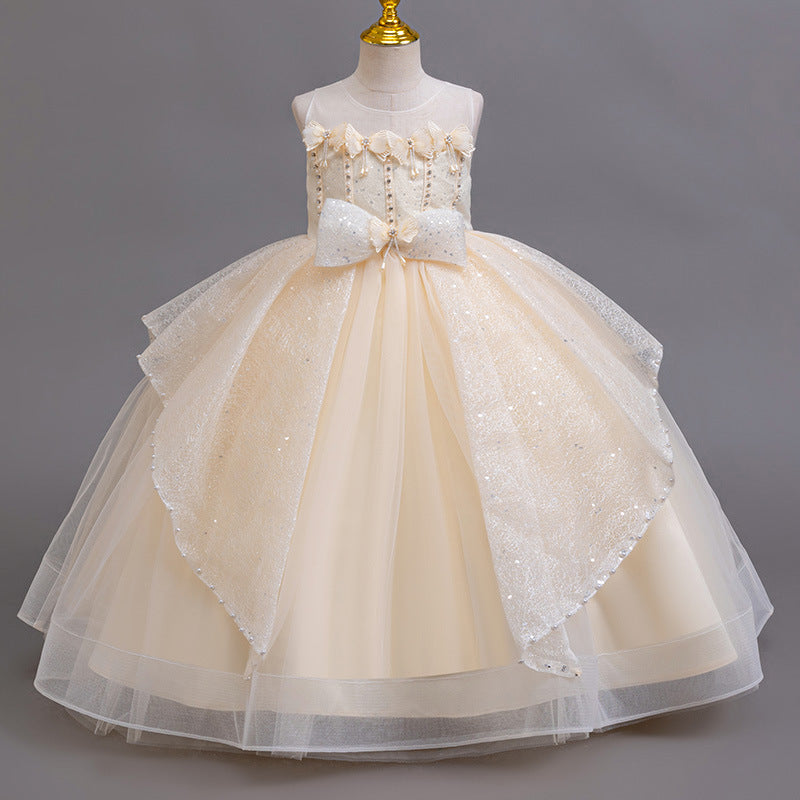 Ready-to-ship new sequin silver thread evening gown tutu wedding dress princess dress girls' performance dress kids' dress