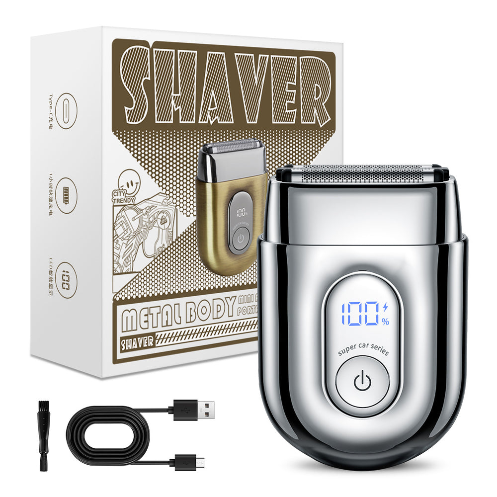 Mini alloy electric shaver, type-c rechargeable reciprocating three-blade razor, washable and portable