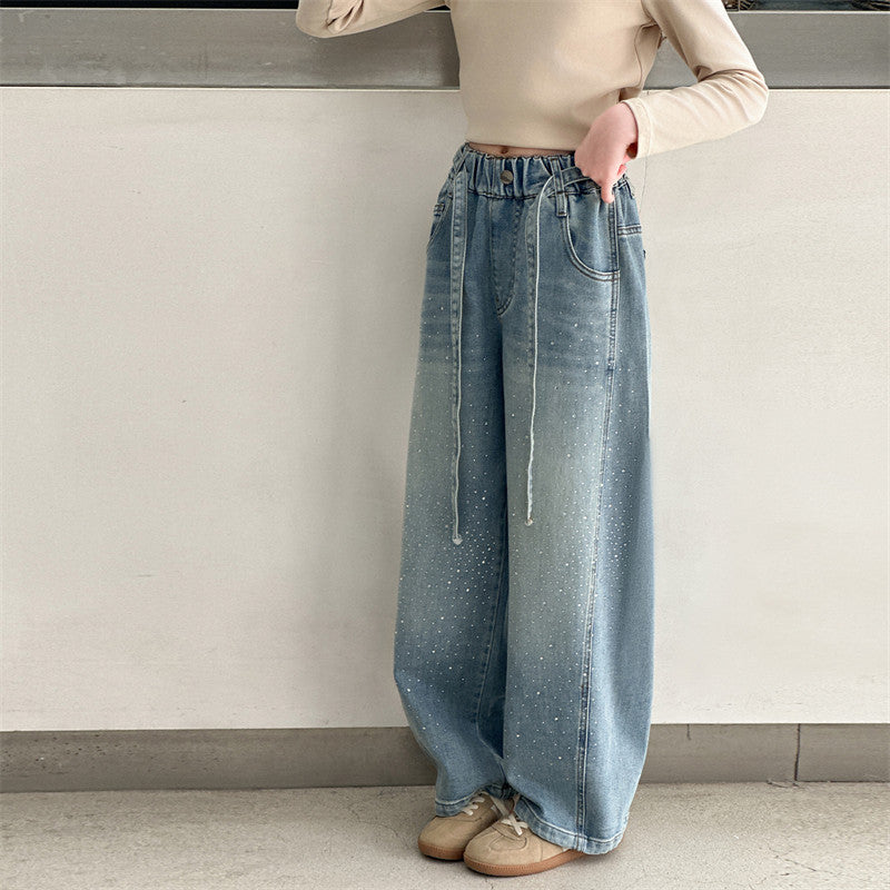 Girljeansspring & fallnew arrivalgirlbig girlpantsspring & fall style western style tall pantsgirlloose scimitar pants