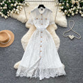French chic pink lace dress for women, 2026 summer collection: short sleeve, turn-down collar, cinched waist, a-line silhouette - effortless elegance