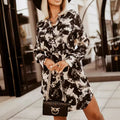 Aliexpress european and american style autumn/winter new arrival: cinched waist tie-up long sleeve printed shirt dress