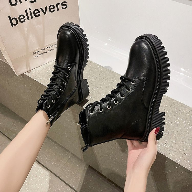 2021 autumn new Martin boots women's black platform Internet celebrity thin versatile British style flat shoes single boots