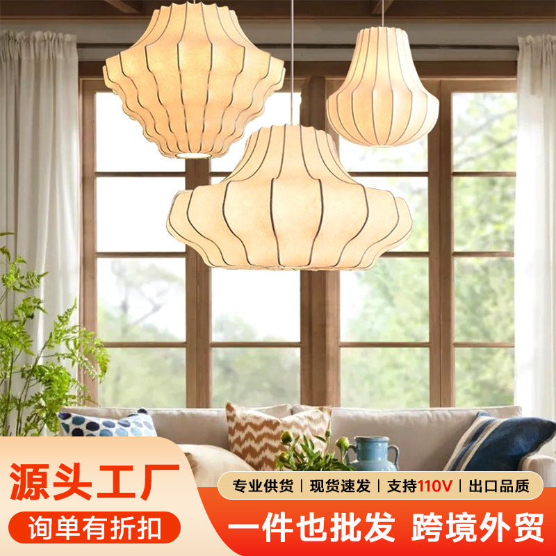 Zhongshan home improvement lighting wabi wind silk chandelier Japanese retro living room bedroom designer art dining room lamp