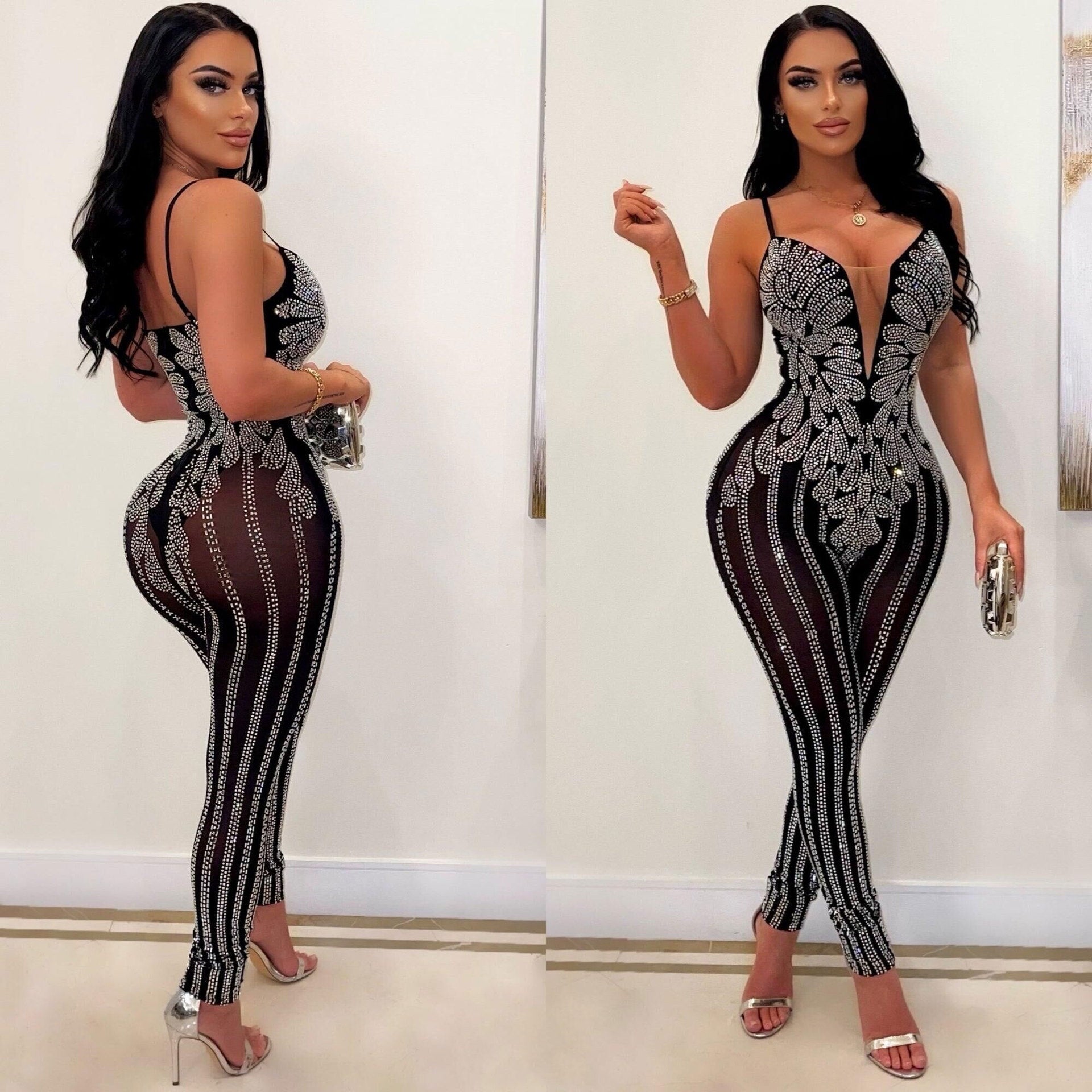 SK2501 hot-selling European and American sexy, suspender hot diamond one-piece nightclub clothes