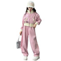 autumnew arrivalgirlsuitautum clothingchildrenk-style stand collar spring & falloutwearloose pantssuit