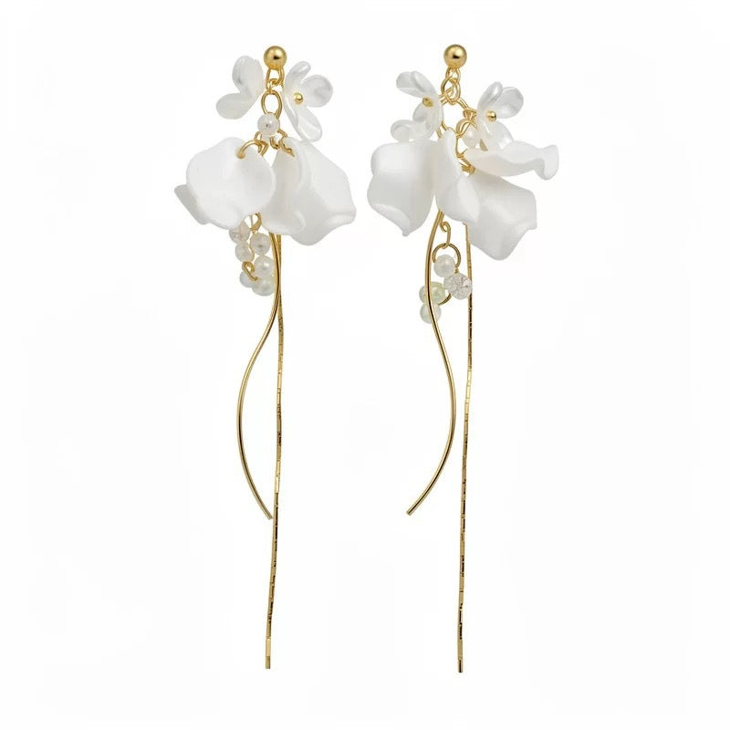 French romantic long floral tassel earrings - luxurious, elegant, and chic. a statement piece for the modern woman