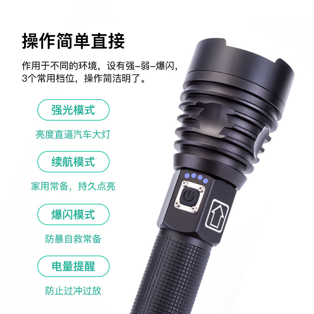 Cross-border XHP90 strong light flashlight USB charging outdoor waterproof power display high power LED flashlight