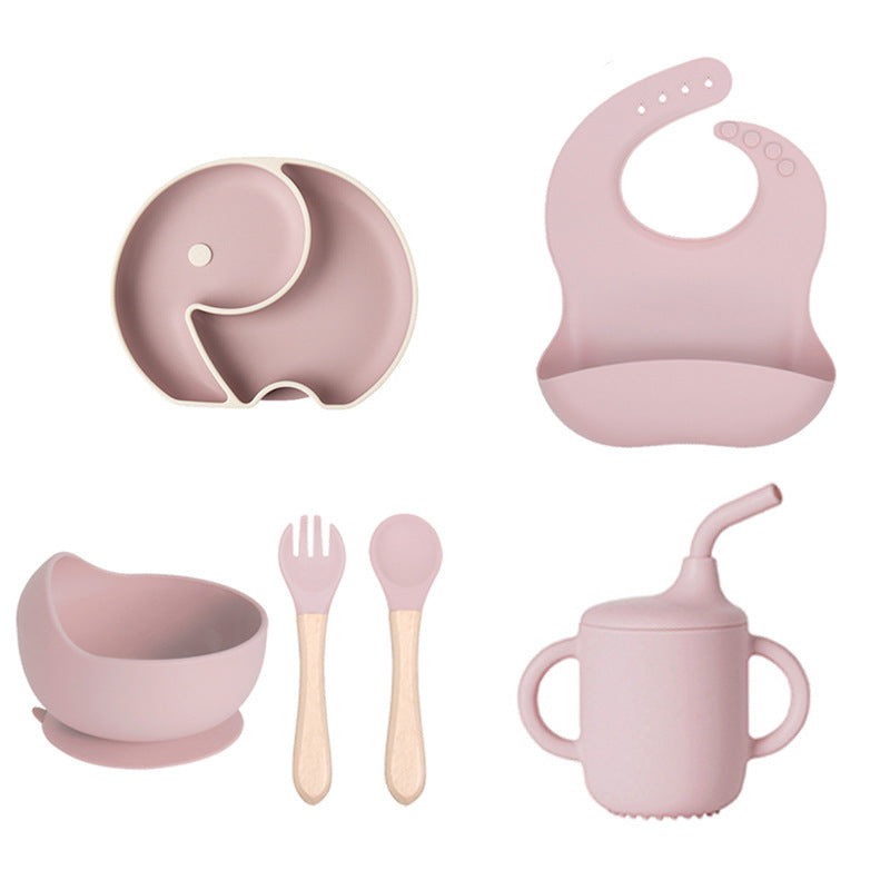 Cross-border baby silicone grid plate two-color plate with lid children's gift silicon feeding tableware set