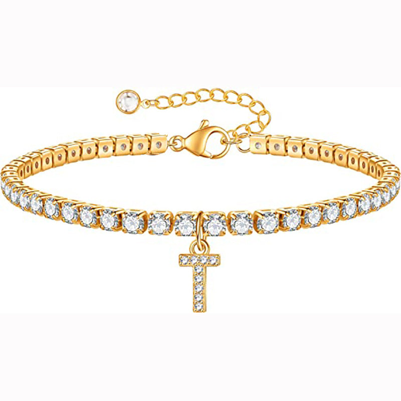 European and american cross-border new jewelry: fashionable new diamond-studded claw chain 26-letter bracelet, minimalist couple bracelet for women
