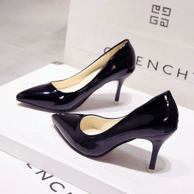 European style nude stiletto heels pointed toe black work pumps women's patent leather blue plus size shoes red wedding shoes