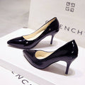 European style nude stiletto heels pointed toe black work pumps women's patent leather blue plus size shoes red wedding shoes