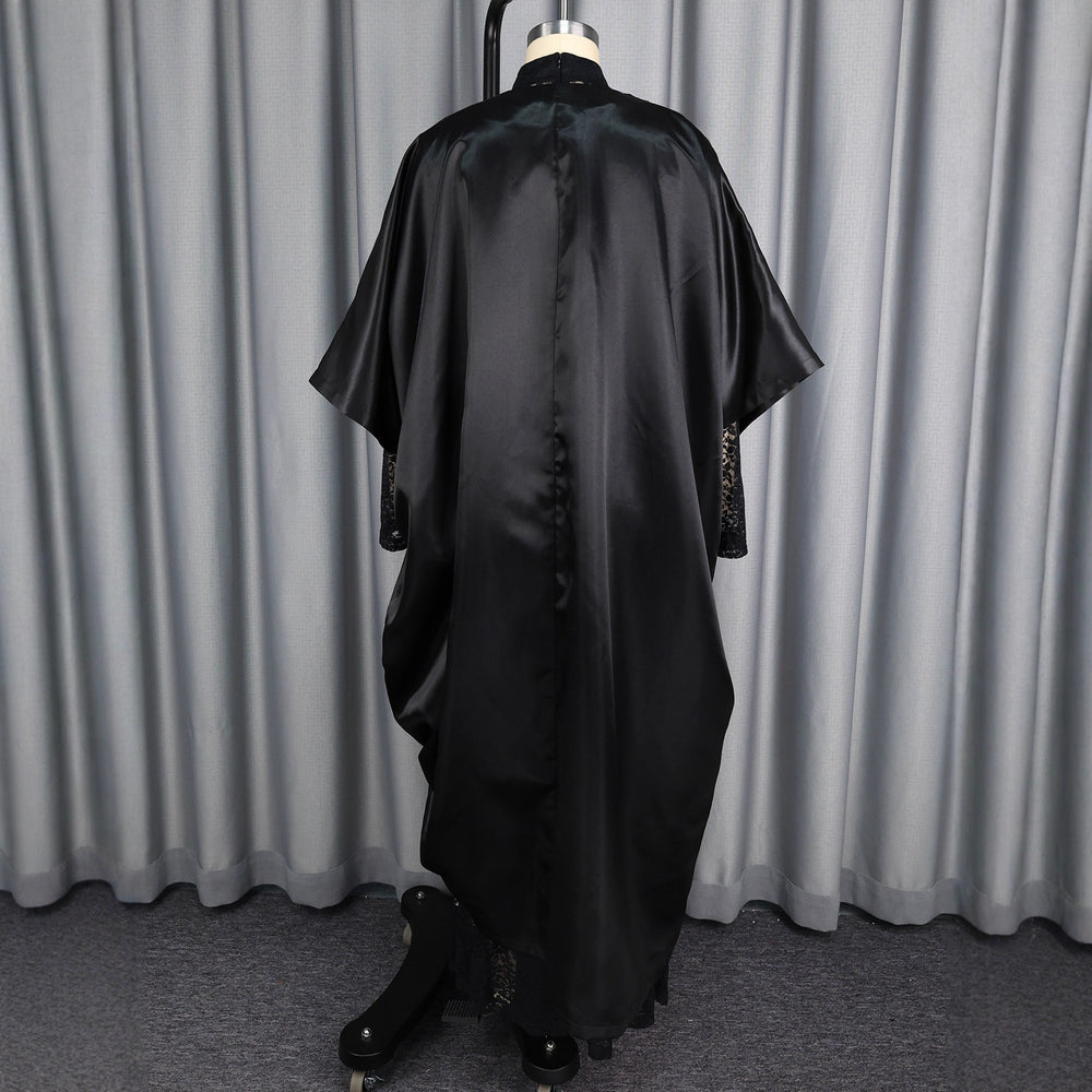 African loose robe dress suit lacedress lined with v neck bat sleeve large swing skirt bubu dress