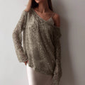 new european and american  style long-sleeve urban casual colorful hollow-out loose fit pullover sequin top for women