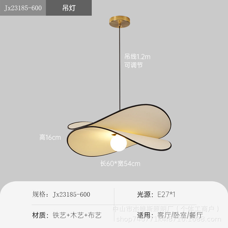 Wabi-sabi style special-shaped double-leaf fabric modern casual art streamer lotus leaf single-head chandelier restaurant bedroom b&b