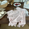 Girls' knitted summer outfit set : korean style cute lace trim straight-leg pants set - trendy