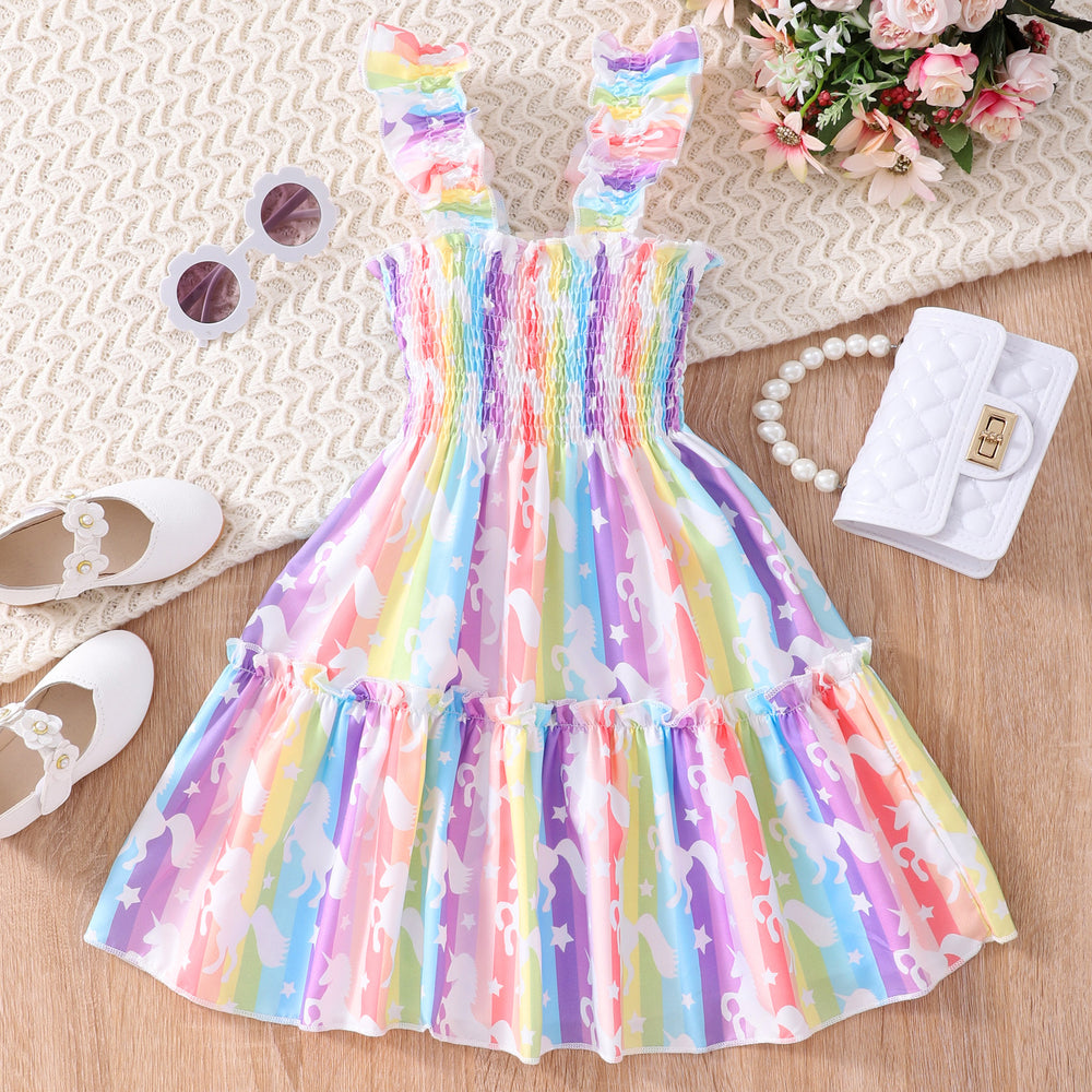 foreign trade new spot cable elastic butterfly printing suspender a-line dress